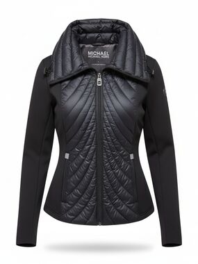 MICHAEL Michael Kors Black Quilted Hybrid Jacket, Sz M
